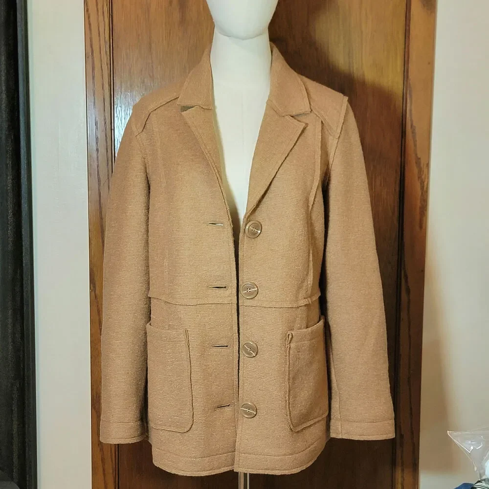 Chico's Wool Blend Tailored Blazer Jacket Button Front Camel Tan Size 1 Medium - Picture 9 of 14